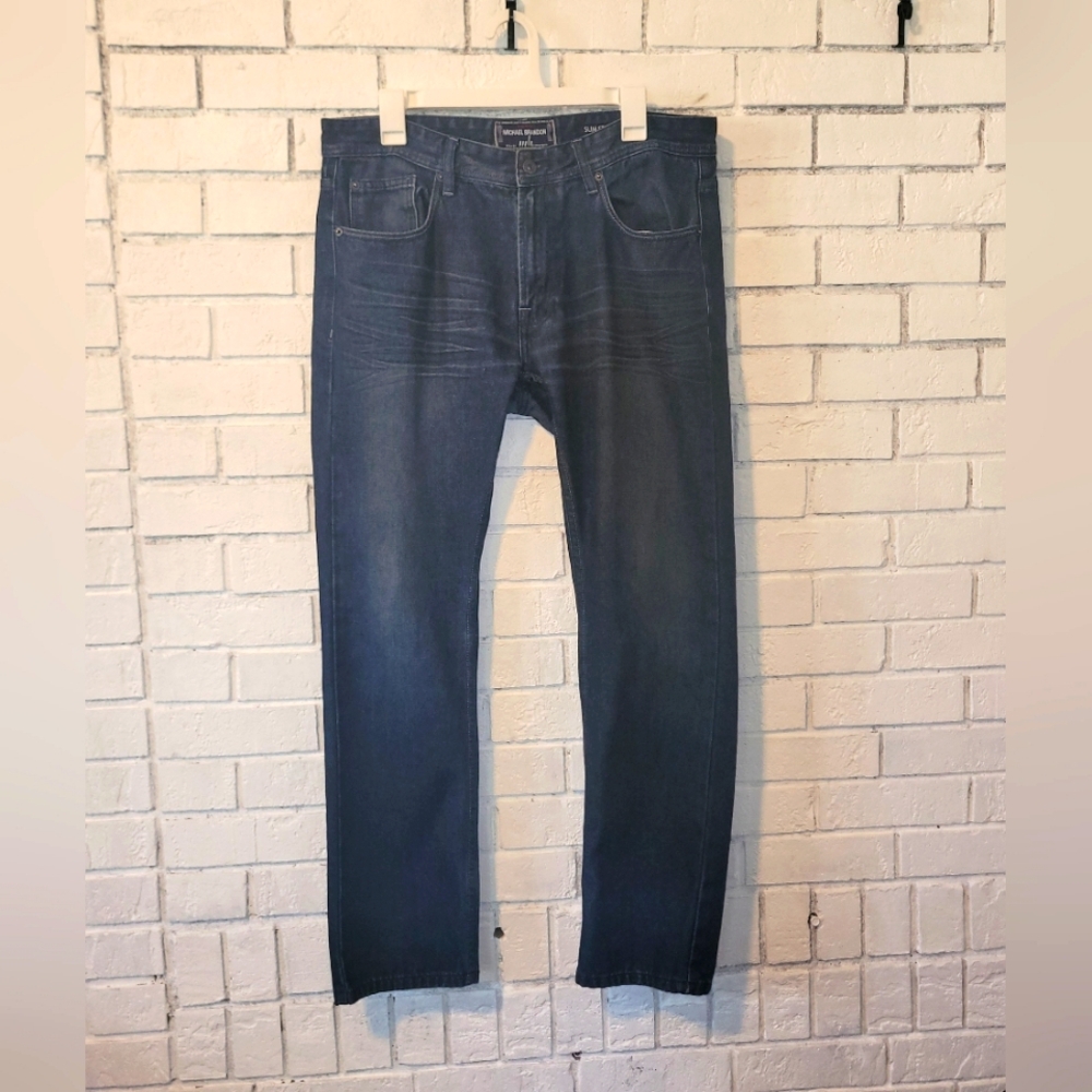 ​MICHAEL BRANDON Men's Slim Straight Dark Wash Jeans, Size 34x30